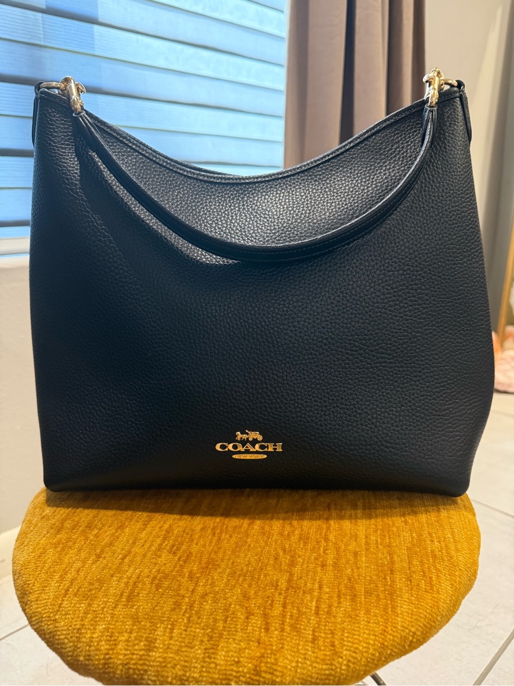 Coach Black Pebbled Leather Shoulder Hobo with Gold Hardware